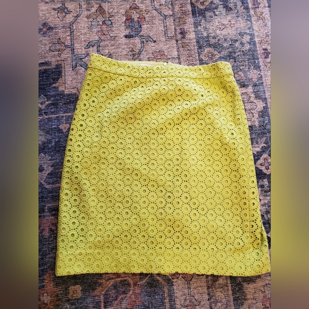 J. Crew Yellow Lace Pencil Skirt